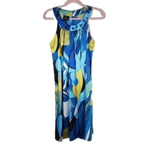 Suzie Chin for Maggie Butique Satin Graphic Print Shift Dress Size 10